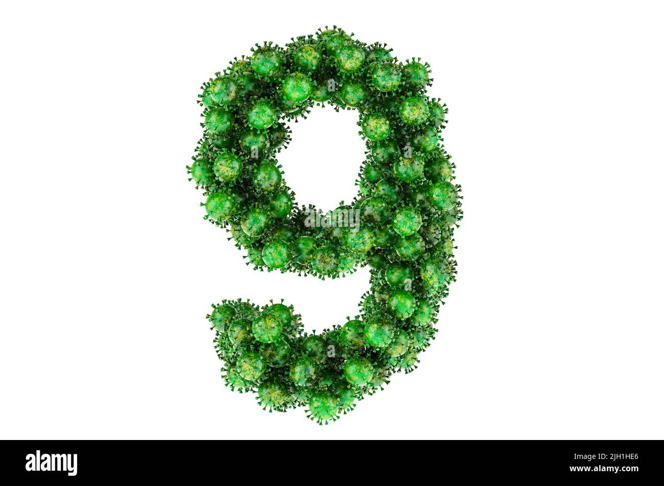 Numéro 9 des virus verts. 3D rendu isolé sur fond blanc Banque D'Images