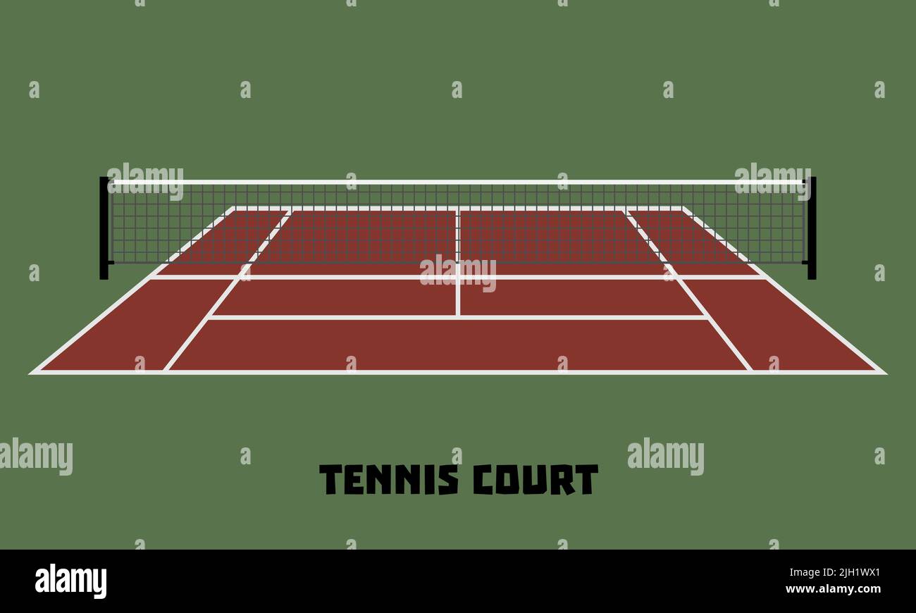 Court de tennis rouge foncé sur fond vert. Illustration vectorielle plate. Illustration de Vecteur