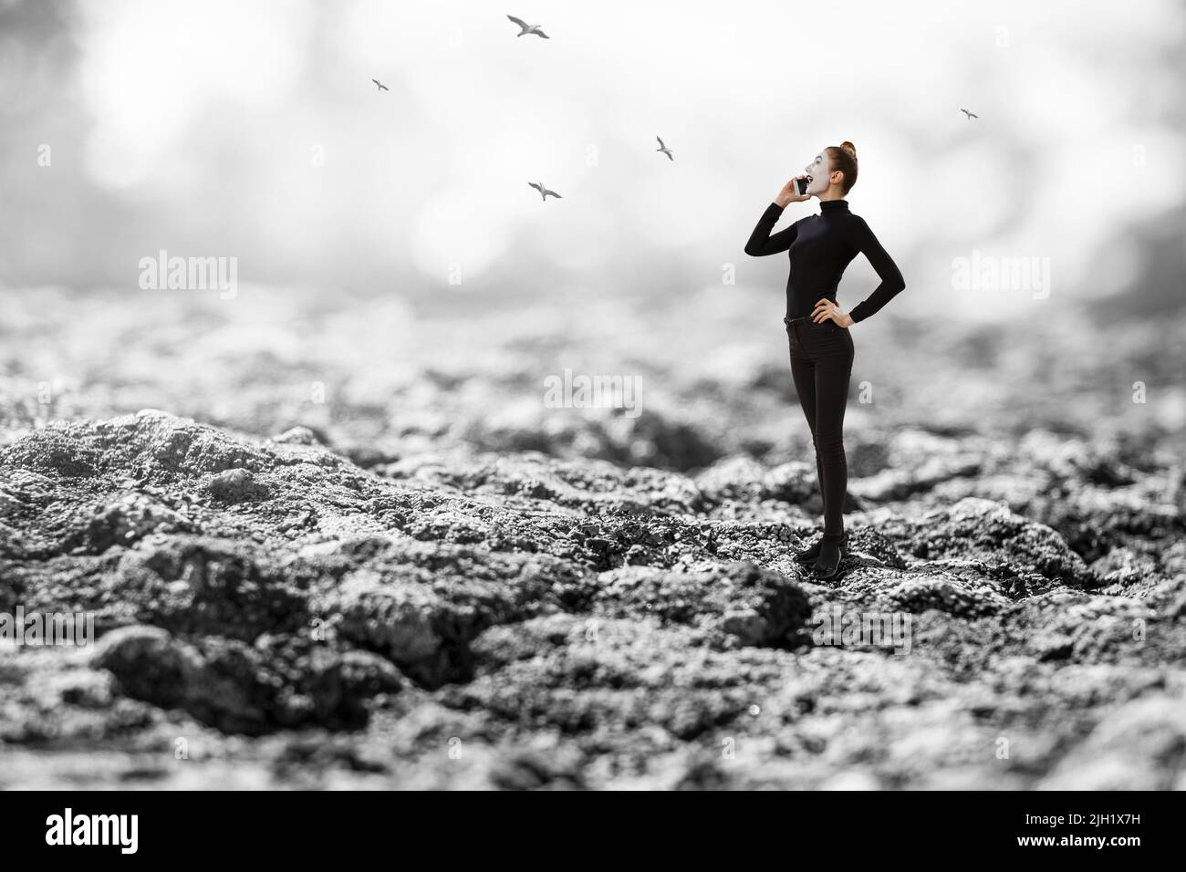 Mime femelle à visage blanc Banque D'Images