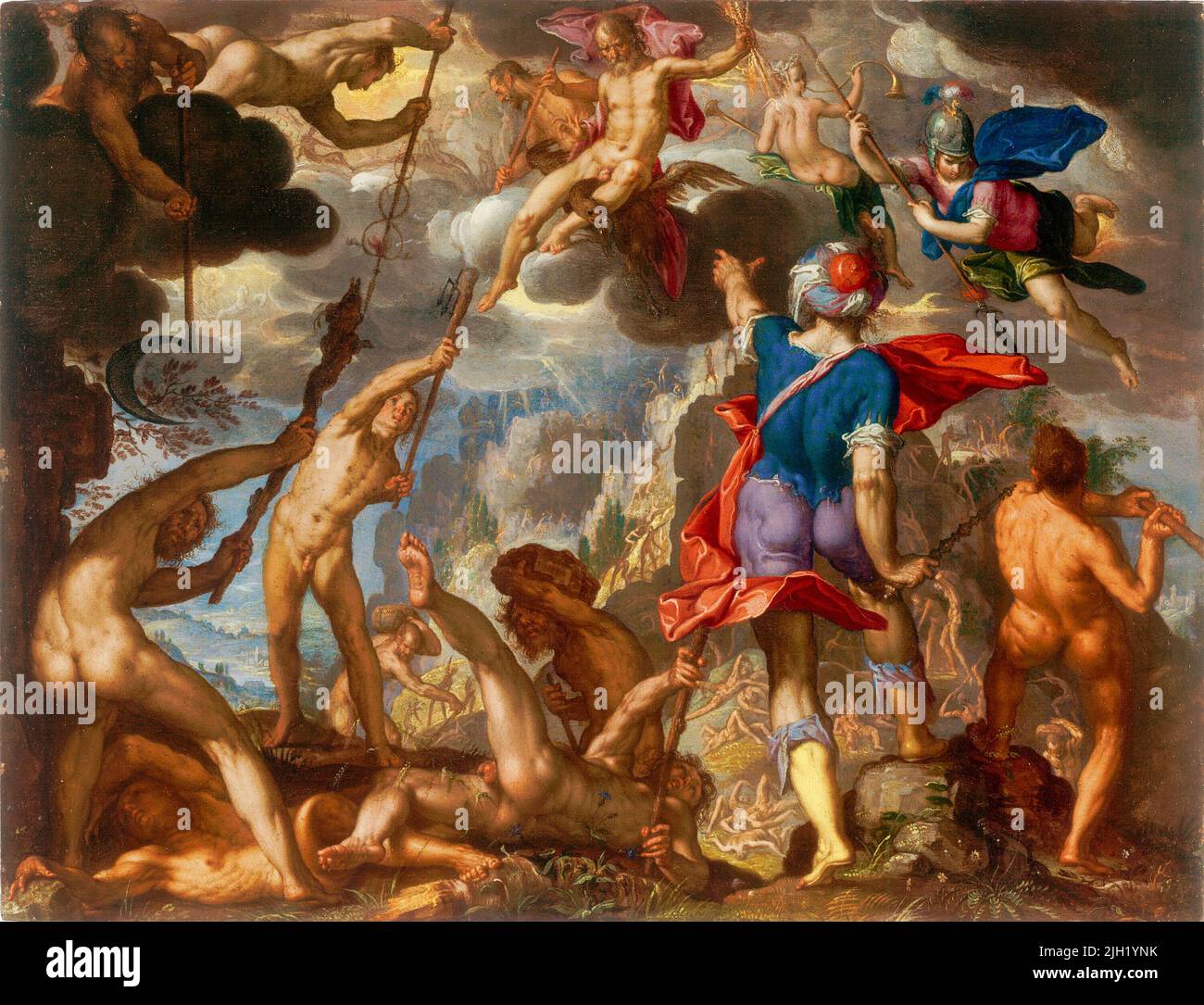 La bataille entre les dieux et les géants. Joachim Antonisz. Wtewael. c. 1608. Banque D'Images