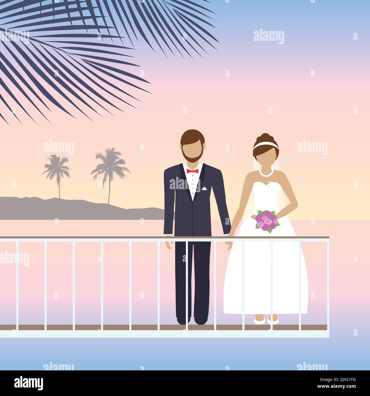 couple marié sur le pont au bord de la mer romantique vacances d'été conception Illustration de Vecteur