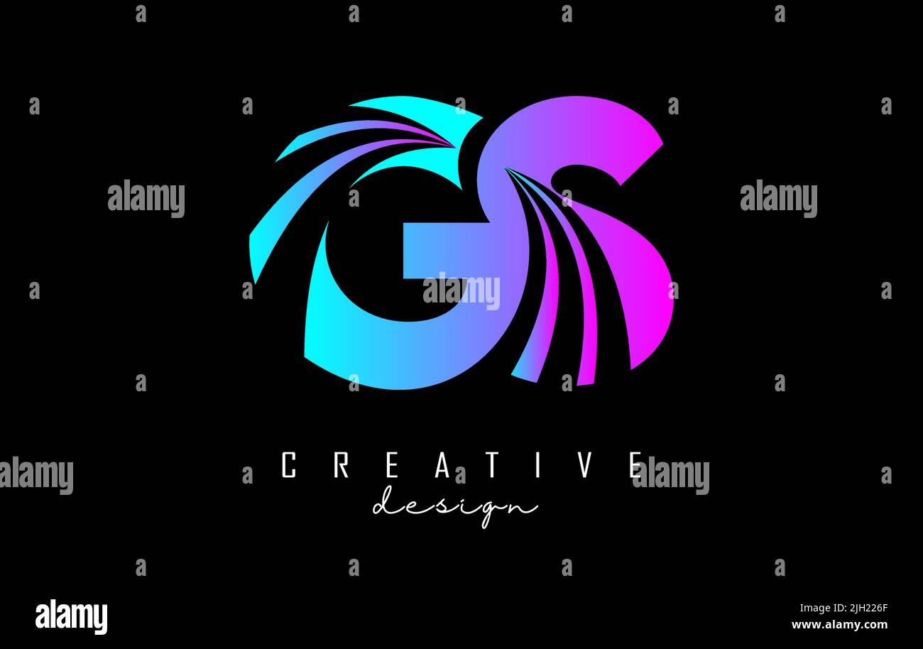Logo GS g s avec lettres colorées créatives, lignes de pointe et design de la route. Lettres à motif géométrique. Illustration vectorielle avec lettre et cu Illustration de Vecteur