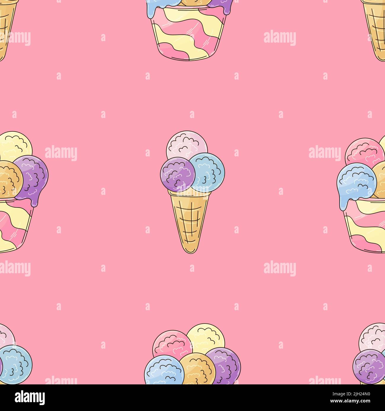 Motif crème glacée sans coutures. Boules de glace multicolores. Joli motif été. Imprimé pour la conception de tissu, textile, tissu, papier peint, emballage Illustration de Vecteur