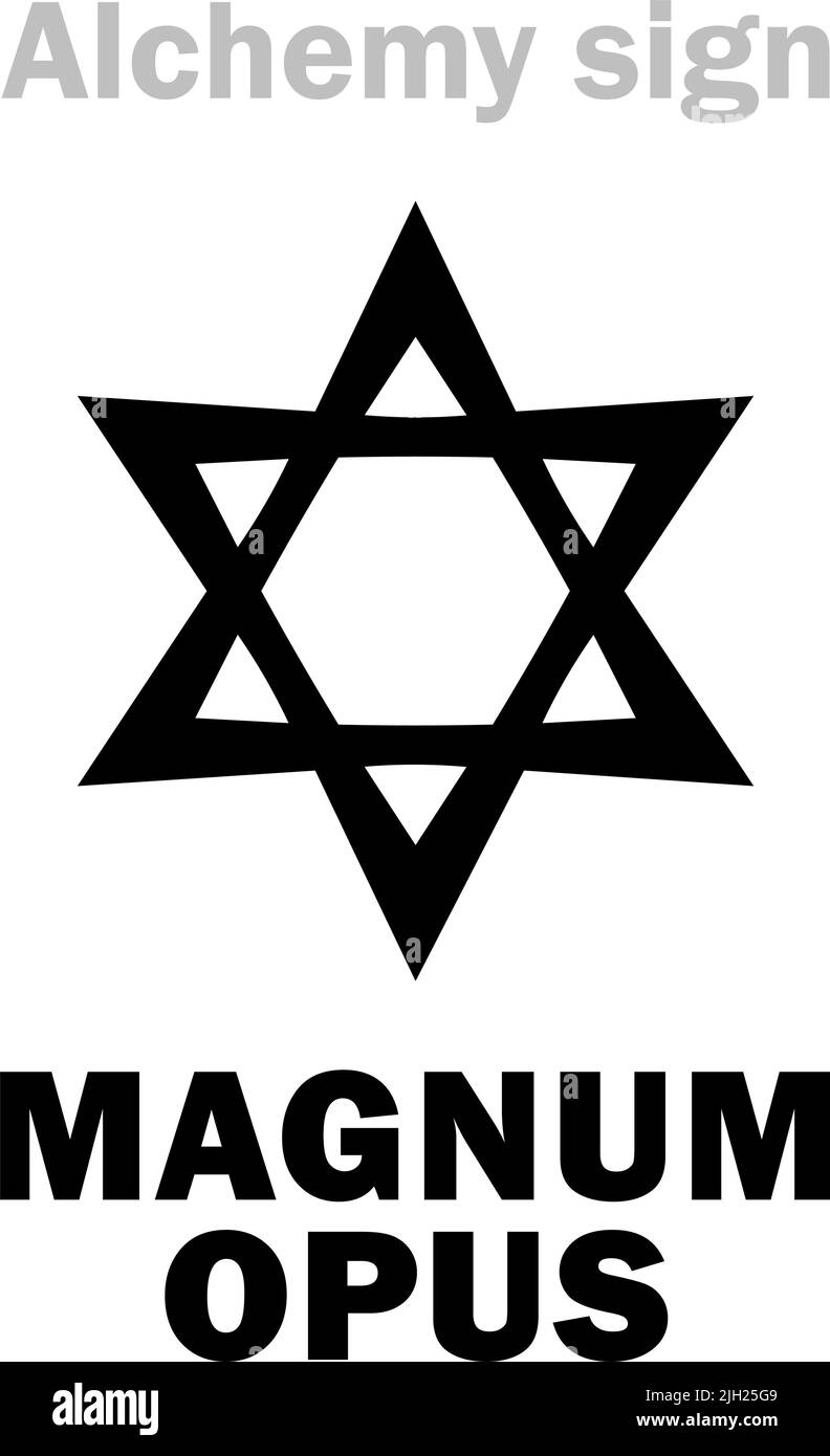 Alchimie Alphabet: MAGNUM OPUS (le Grand travail, le Grand Deed) — la création de la Pierre du philosophe, les efforts pour la découvrir (l'Union mystique). Illustration de Vecteur