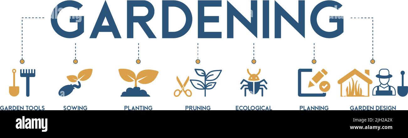 Icônes de jardinage ensemble et éléments de conception illustration vectorielle avec l'icône des outils de jardin, semis, plantation, élagage, écologique, planification et jardin Illustration de Vecteur