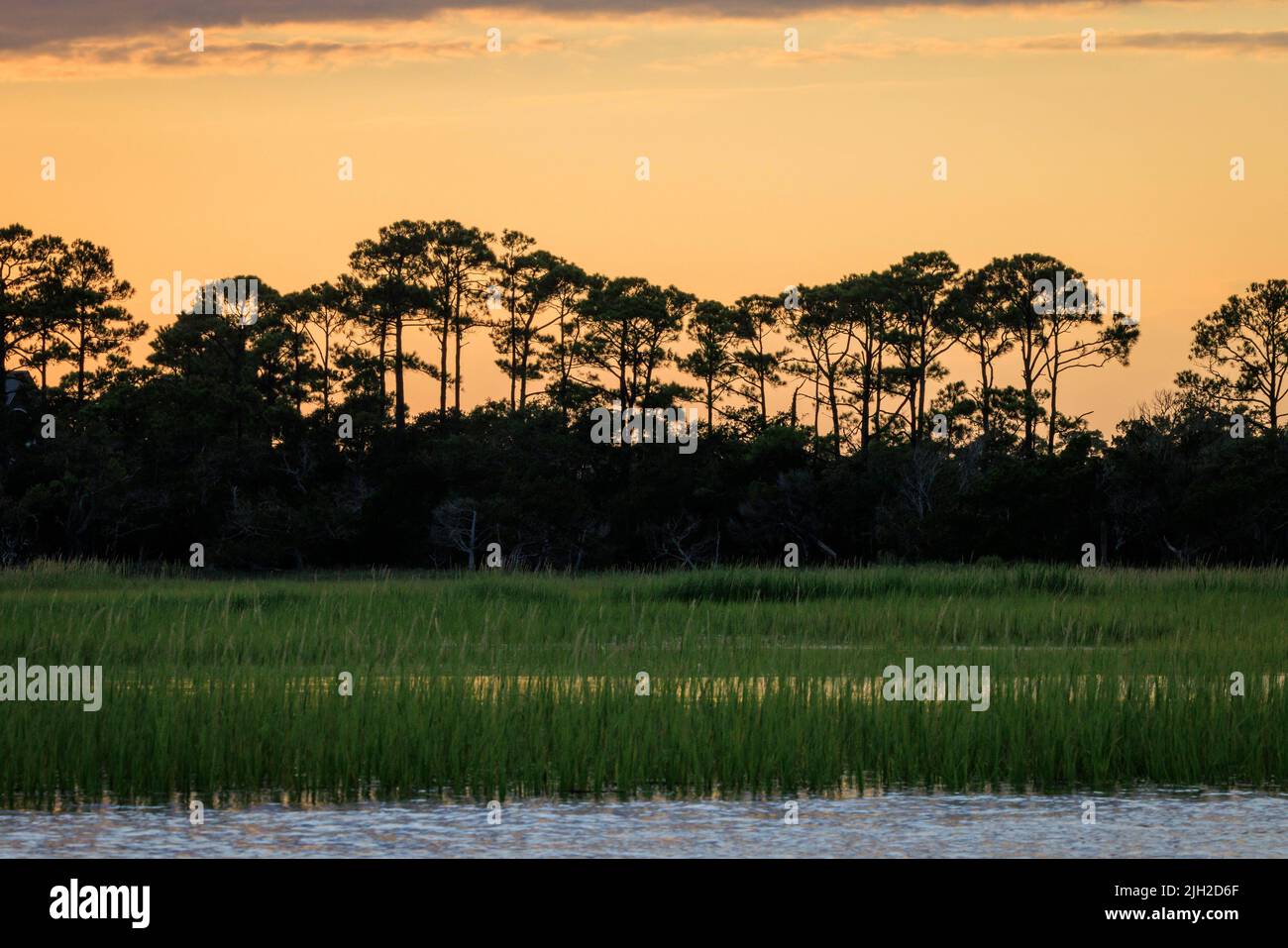 Coucher de soleil sur la côte près de Charleston, Caroline du Sud. Banque D'Images