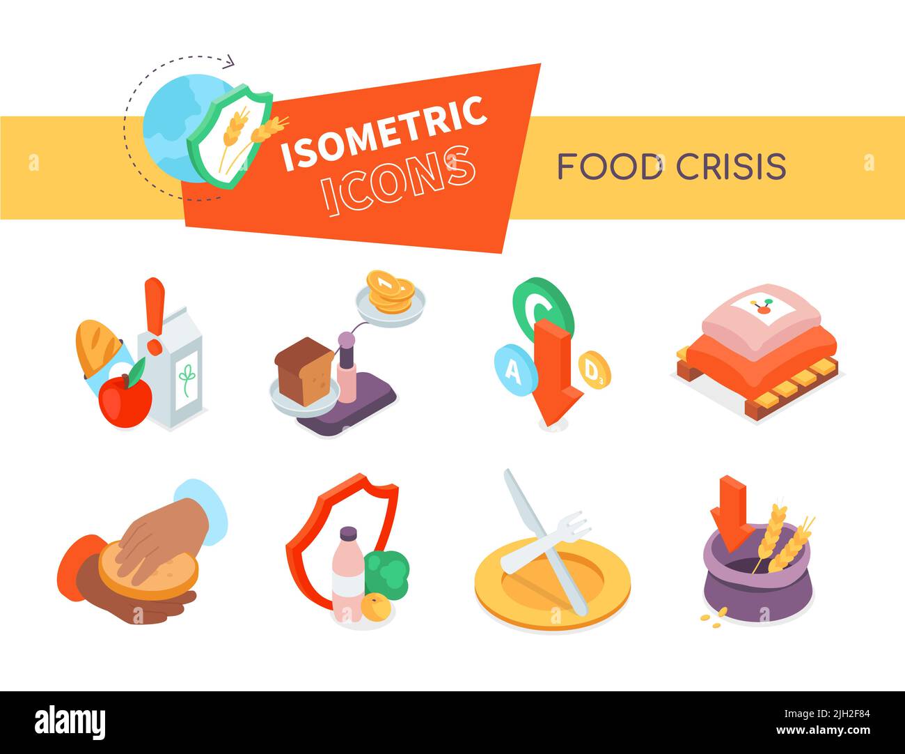 Food Crisis - bannière de style à motif plat vectoriel de couleur Illustration de Vecteur