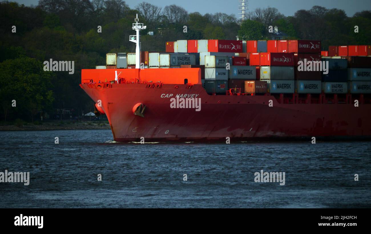 Container-Schiff Cap Harvey, fährt für Hamburg-Süd unter Liberianischer Flagge. Banque D'Images