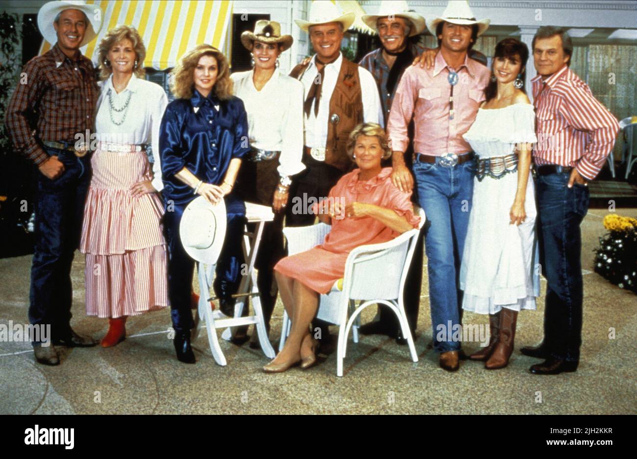 KANALY,HOWARD,PRESLEY,GRAY,HAGMAN,KEEL,SAT,DUFFY,PRINCIPAL,KERCHEVAL, DALLAS, 1985 Banque D'Images