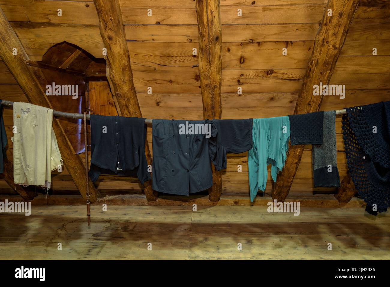 Détails à l'intérieur de l'Écomusée de Çò de Joanchiquet, à Vilamòs (Vallée d'Aran, Lleid, une Catalogne, Espagne, Pyrénées) ESP: Detalles del museo de Vilamòs Banque D'Images