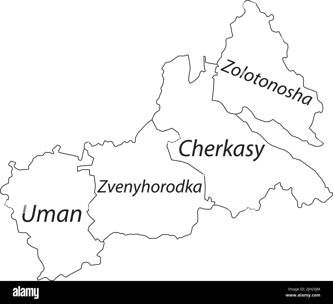Carte blanche des raons de l'OBLAST DE CHERKASY, UKRAINE Illustration de Vecteur