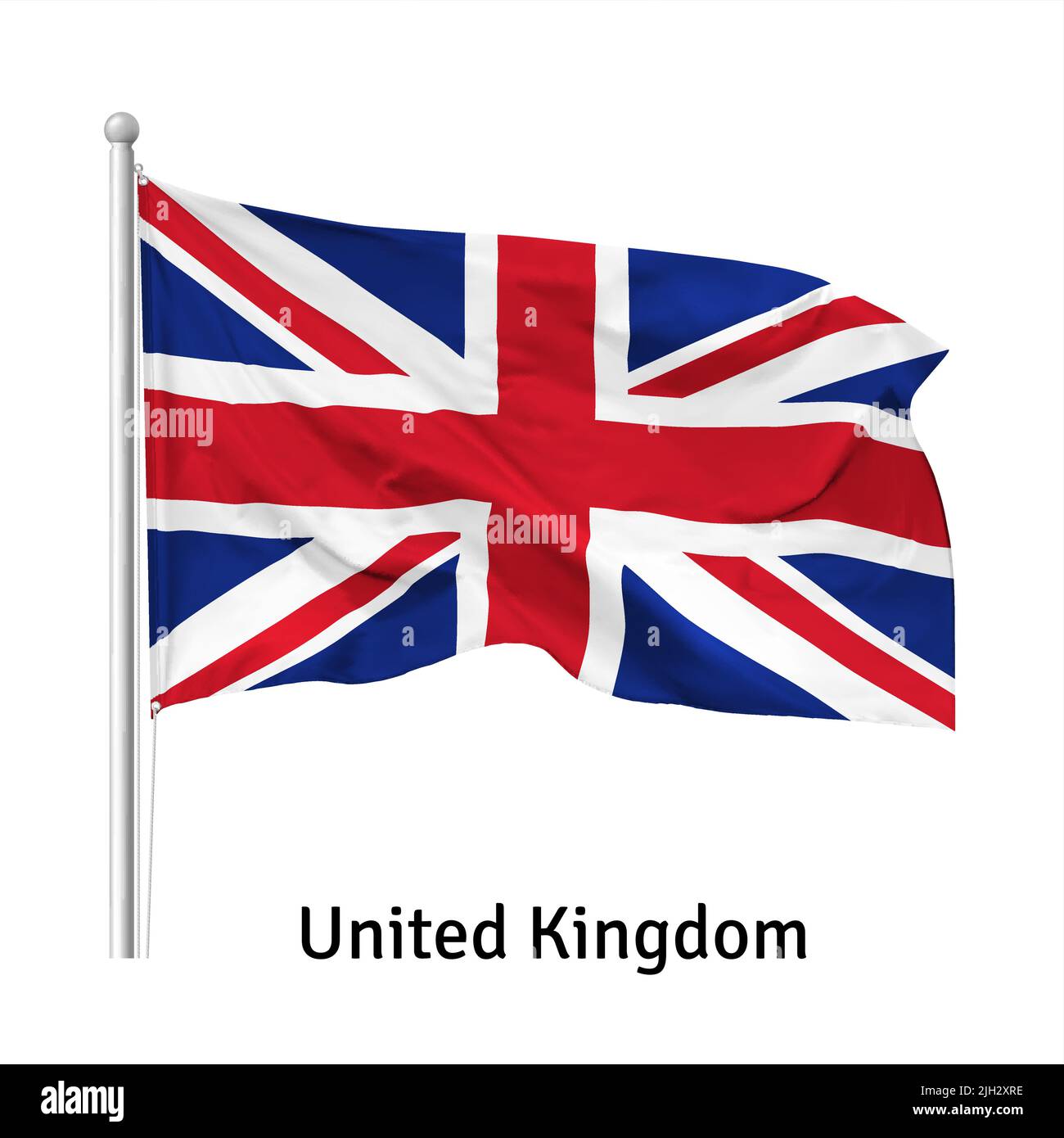 Drapeau du Royaume-Uni (drapeau de l'Union ou drapeau de l'Union) dans le vent sur le mât, isolé sur fond blanc, vecteur Illustration de Vecteur