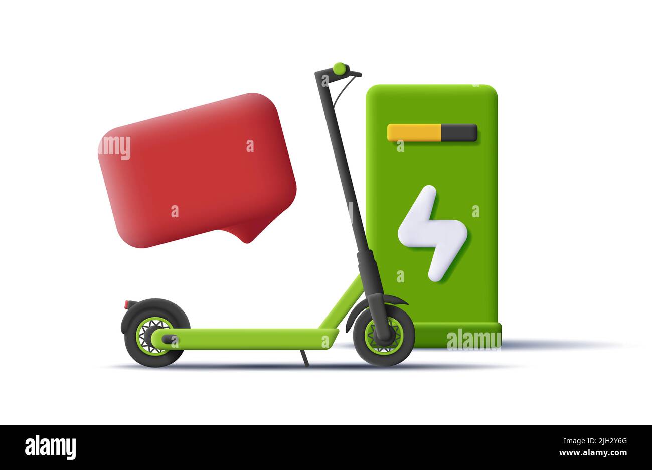 scooter électrique vert en charge avec bulle de message, illustration verte 3d Illustration de Vecteur