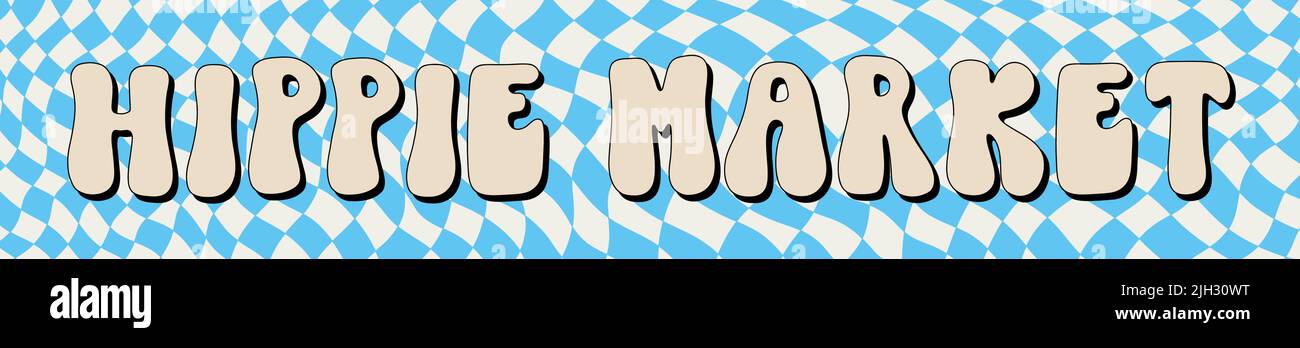 Hippie Funky Vibe style signboard slogan hippie Market festival. Vintage 1960-1970. Arrière-plan rétro hippy. Imprimé rétro symbole. Illustration de Vecteur