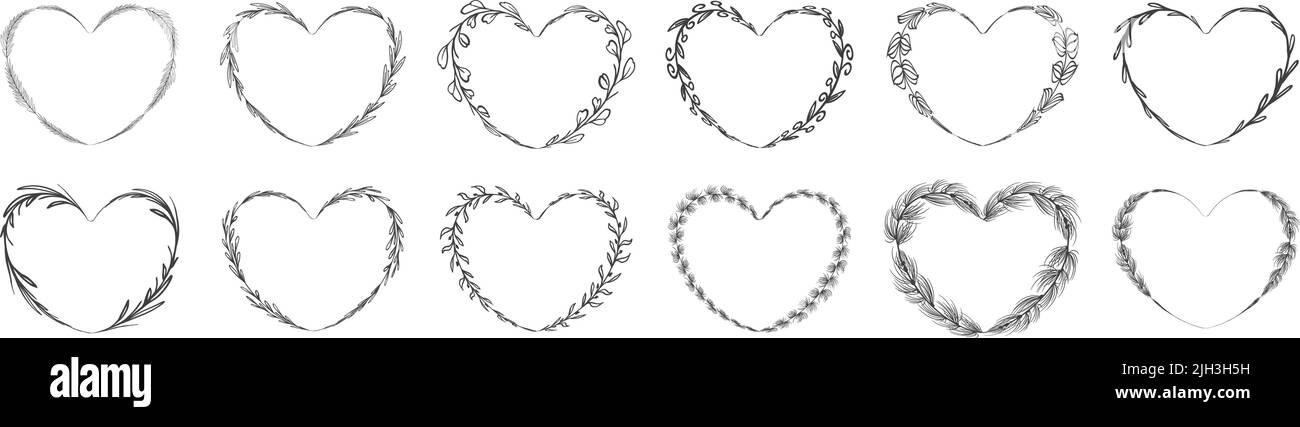 Collection de fleurs en forme de coeur élément de couronne décorative pour modèle de carte d'invitation Illustration de Vecteur