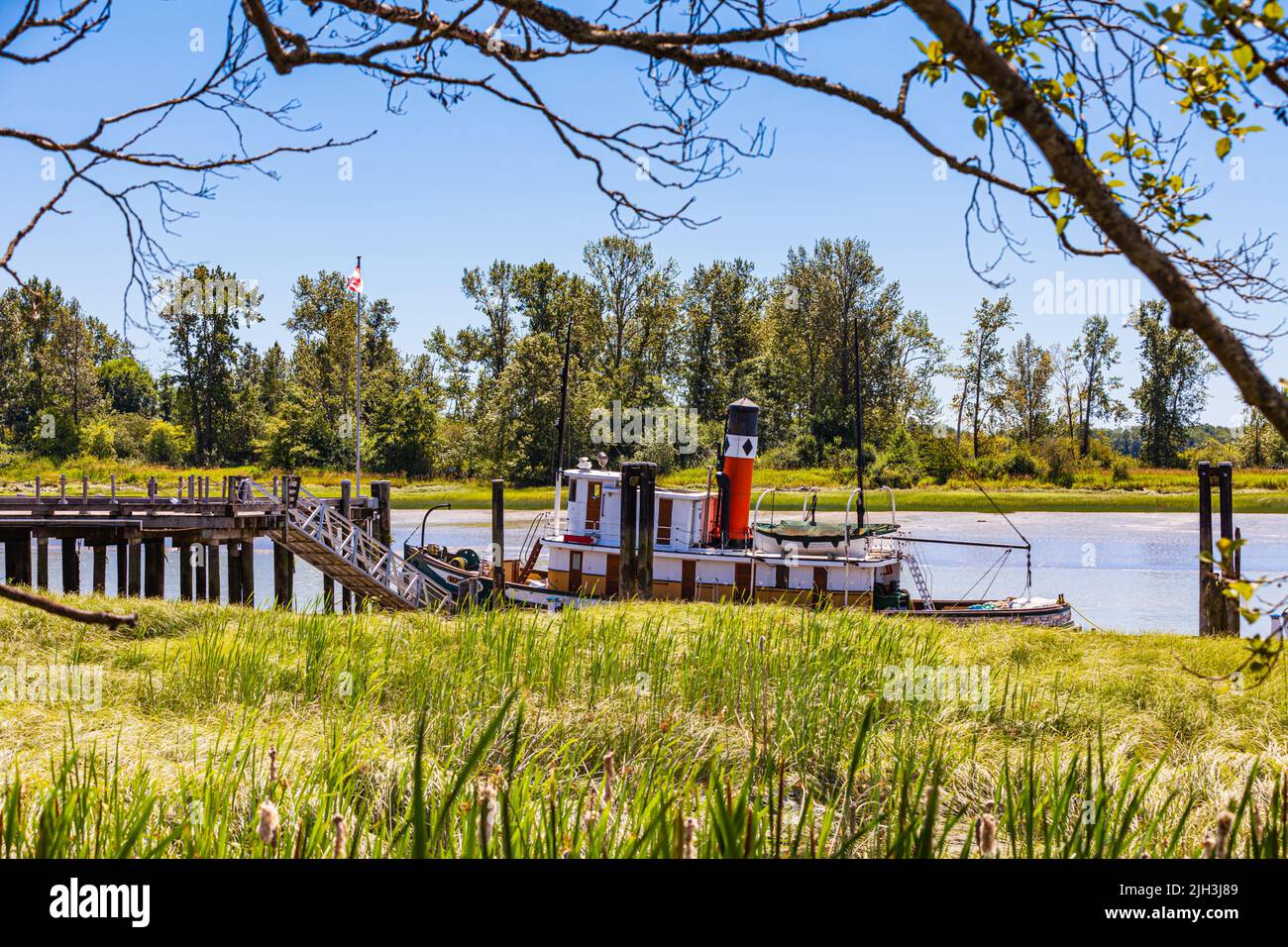 LE MAÎTRE de remorqueur à vapeur s'est amarré au chantier naval Britannia à Steveston, en Colombie-Britannique, sur la marée la plus basse depuis dix ans Banque D'Images
