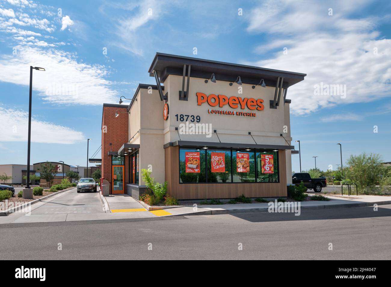 Popeyes Louisiana Kitchen Restaurant restauration rapide. Popeyes est connu pour son poulet frit de style cajun. Banque D'Images
