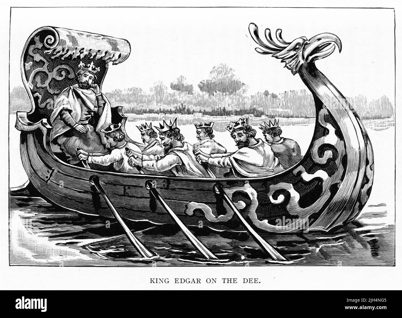 Gravure d'Edgar, AKA le paisible ou le paisible, roi des Anglais de 959 jusqu'à sa mort en 975. Fils cadet du roi Edmund I et Ælfgifu de Shaftesbury, il est arrivé sur le trône comme adolescent après la mort de son frère aîné, le roi Eadwig. Banque D'Images