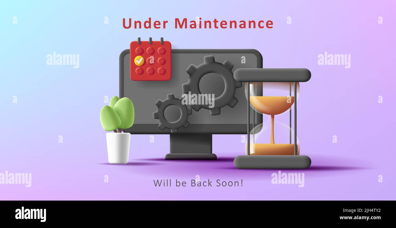 3d illustration de la maintenance de l'ordinateur avec sabhorloge, fûts et icônes de calendrier Illustration de Vecteur