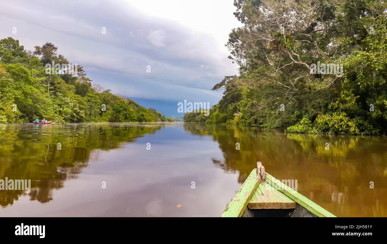 Puerto Narino, Columbia - 14 février 2017 : canotage sur le Lago Tarapoto. Voyage avec un canot sur l'Amazone en Amérique latine. Forêt tropicale Banque D'Images