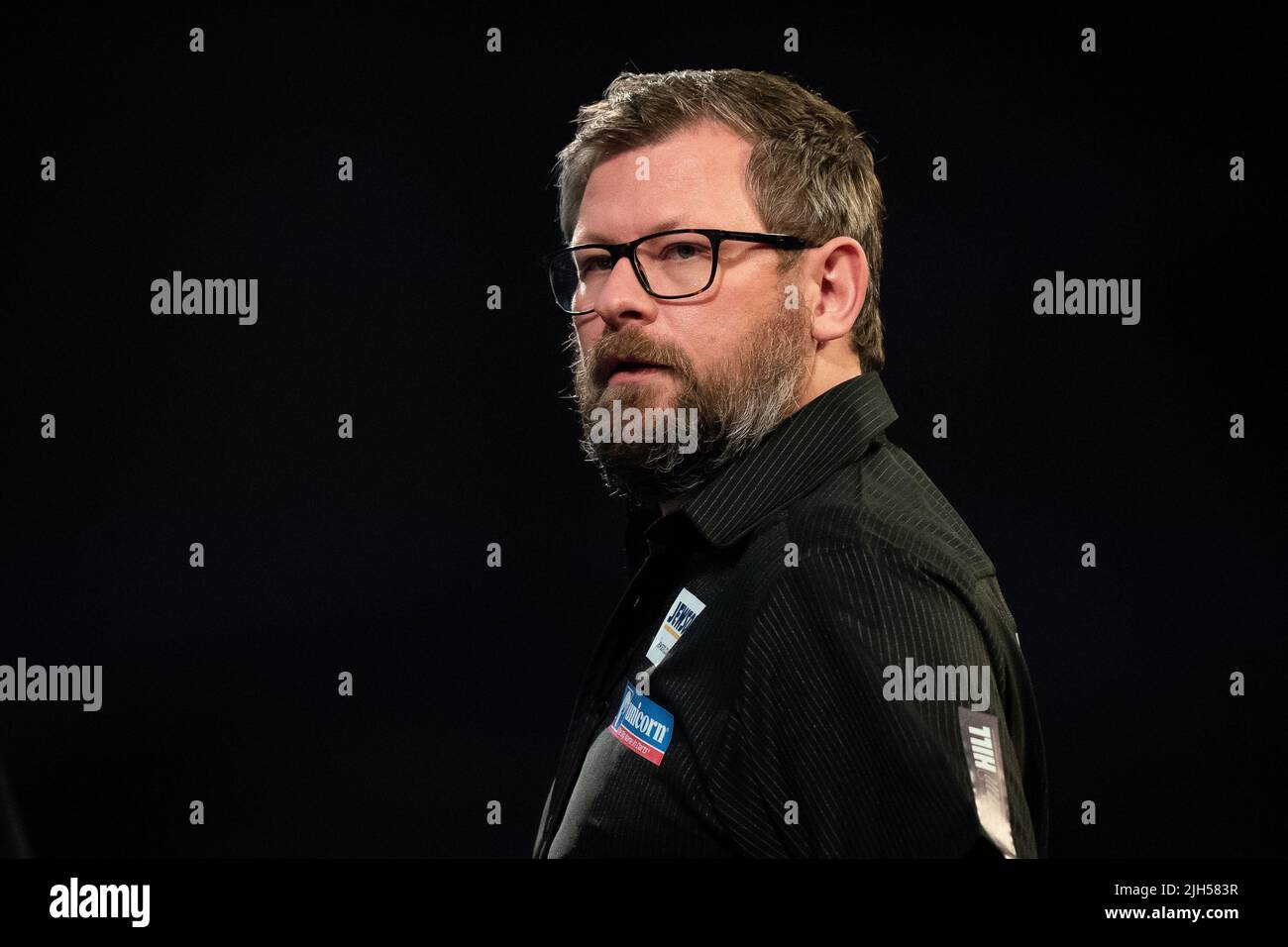 Photo du dossier datée du 02-01-2022 de James Wade qui est désespéré de marquer l'anniversaire de 15th de son triomphe mondial du titre de Matchplay avec plus de gloire à Blackpool cette année. Date de publication : vendredi 15 juillet 2022. Banque D'Images