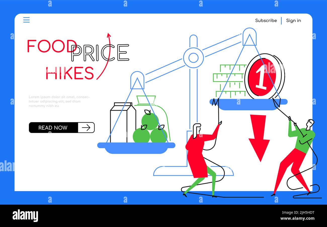 Hausse des prix de la nourriture - bannière web moderne de style plat Illustration de Vecteur
