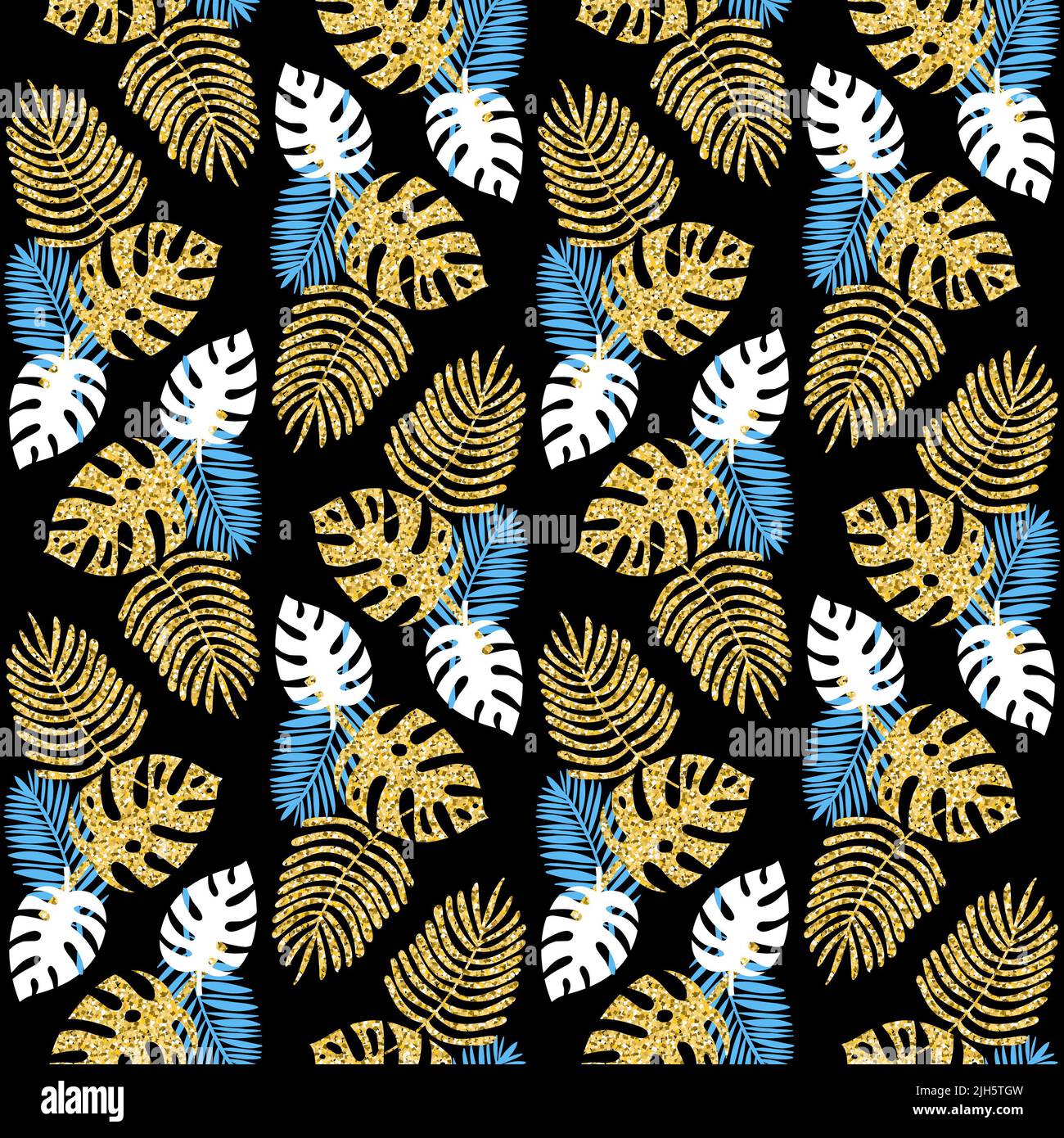 Motif jungle tropicale sans couture or noir pailleté feuille de paume pour un motif scrapbook Banque D'Images