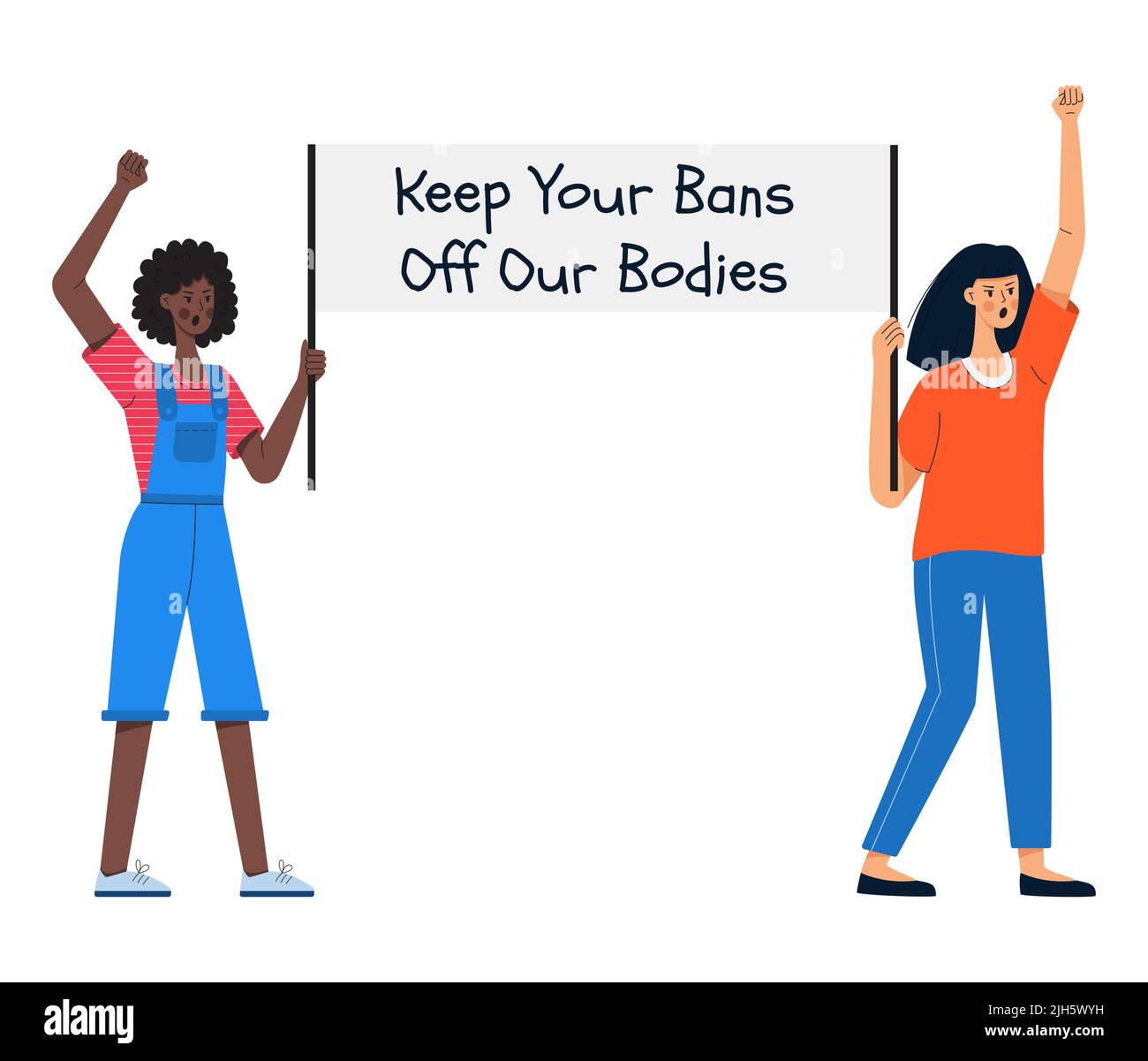 Les jeunes filles tiennent une affiche avec les mots garder vos interdictions hors de nos corps. Les militantes de protestation pro-choix. Droits des femmes à l'avortement. Vecteur Illustration de Vecteur