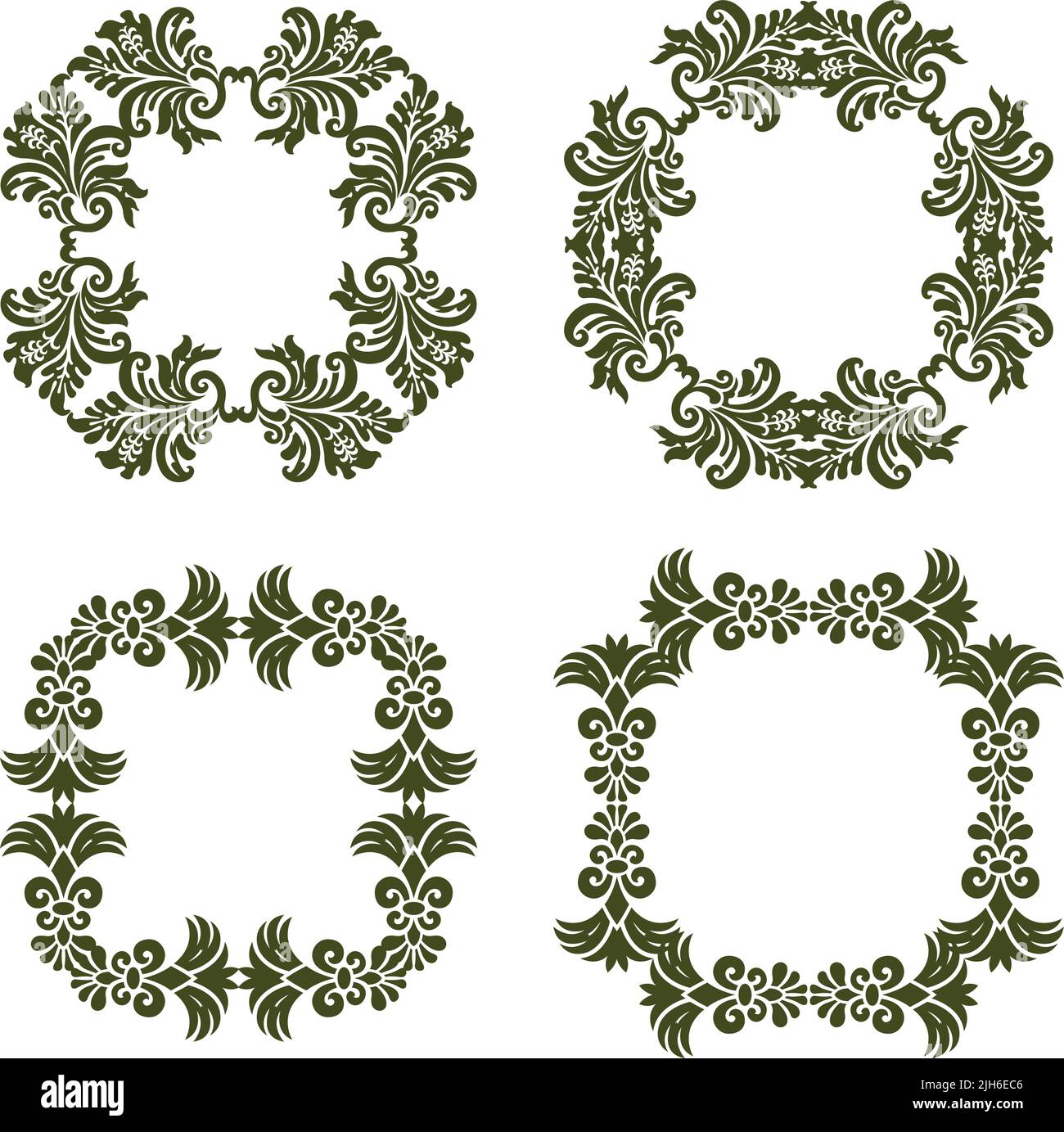 Un ensemble de cadres et de bordures à motifs floraux vintage damassés. Illustration de Vecteur
