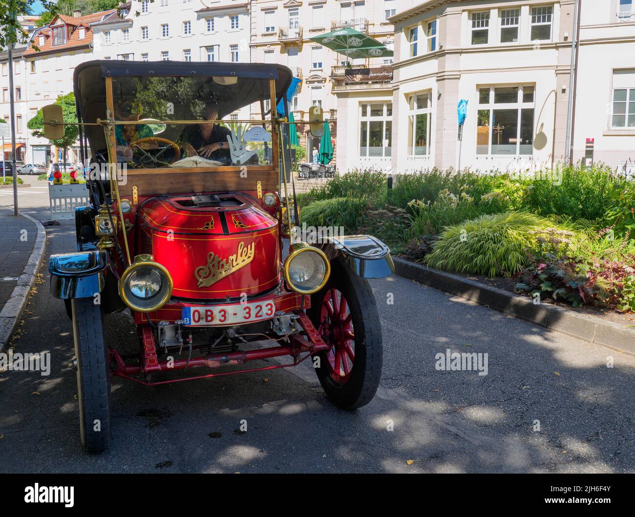 Vieux bus à vapeur Stanley, Oldtimermeeting, jardin de spa, Baden-Baden, Bade-Wurtemberg, Allemagne Banque D'Images