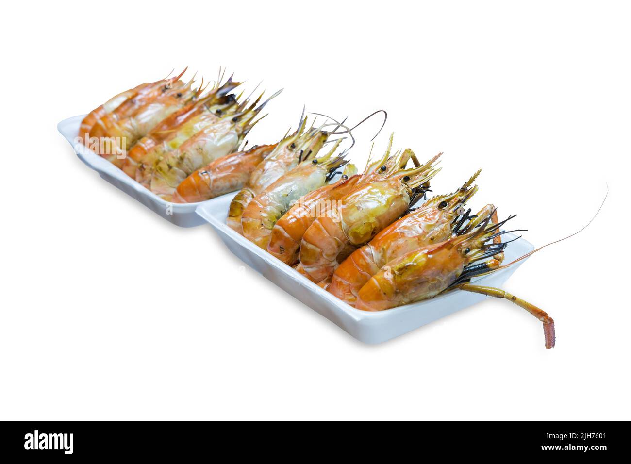 Découpe de crevettes, crevettes de rivière grillées ou crevettes thaïlandaises sur blanc isolé. Banque D'Images