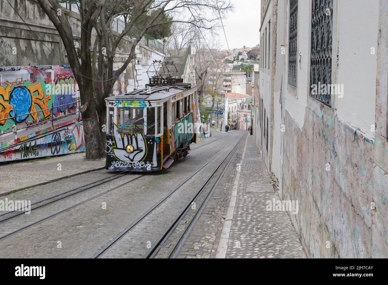 Cablecar calèche, Lisbonne, Portugal Banque D'Images