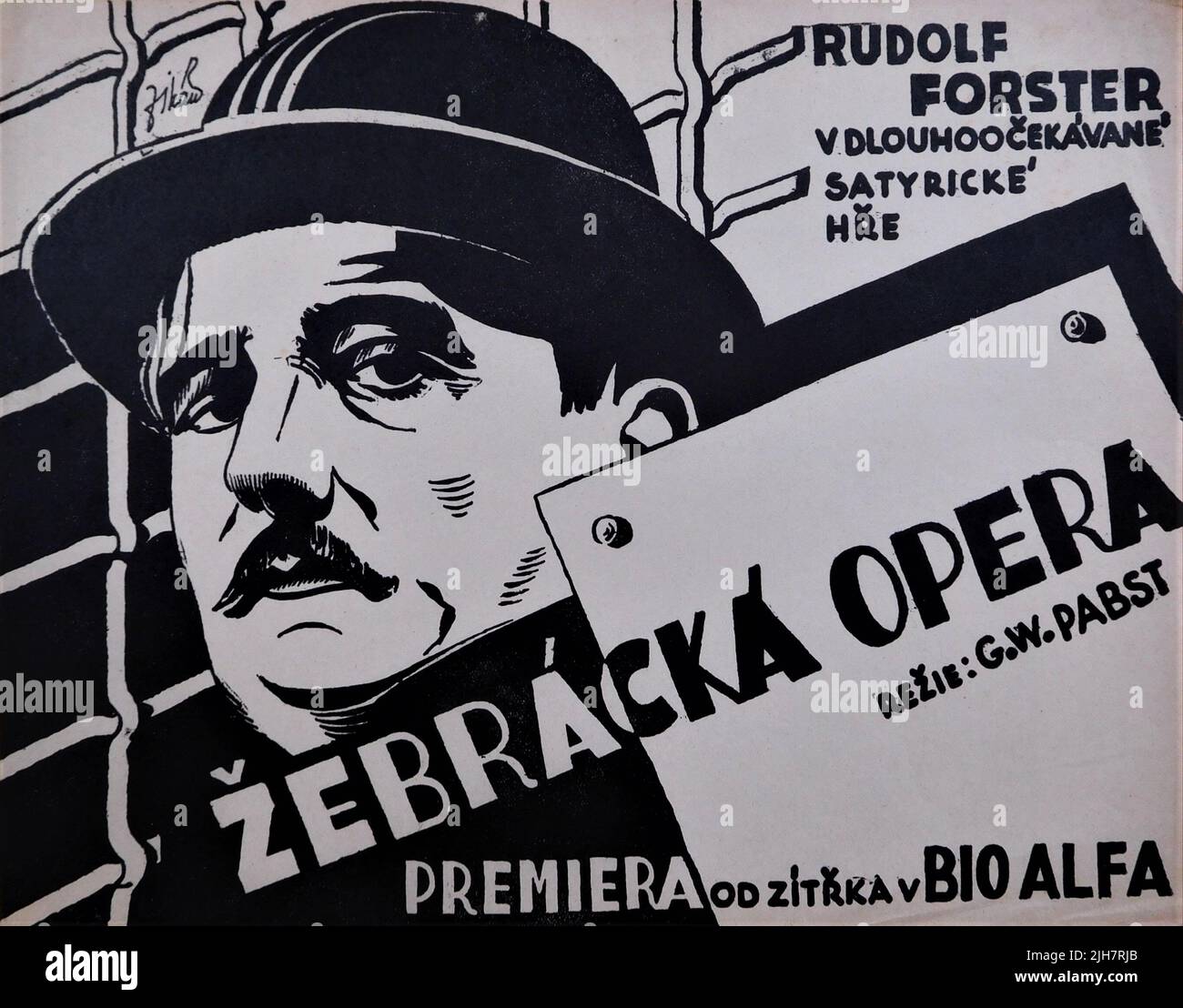 Affiche tchécoslovaque pour Prague première en 1933 de RUDOLF FORSTER en tant que Mackie Messer / Mack le couteau dans DIE DREI-GROSSEN OPER / ZEBRACKA OPERA / THE THREEPENNY OPERA 1931 réalisateur G.W. Histoire DE PABST / paroles musique Bertolt Brecht Kurt Weill Tobis Filmkunst / Nero-film AG / Warner Bros. Banque D'Images