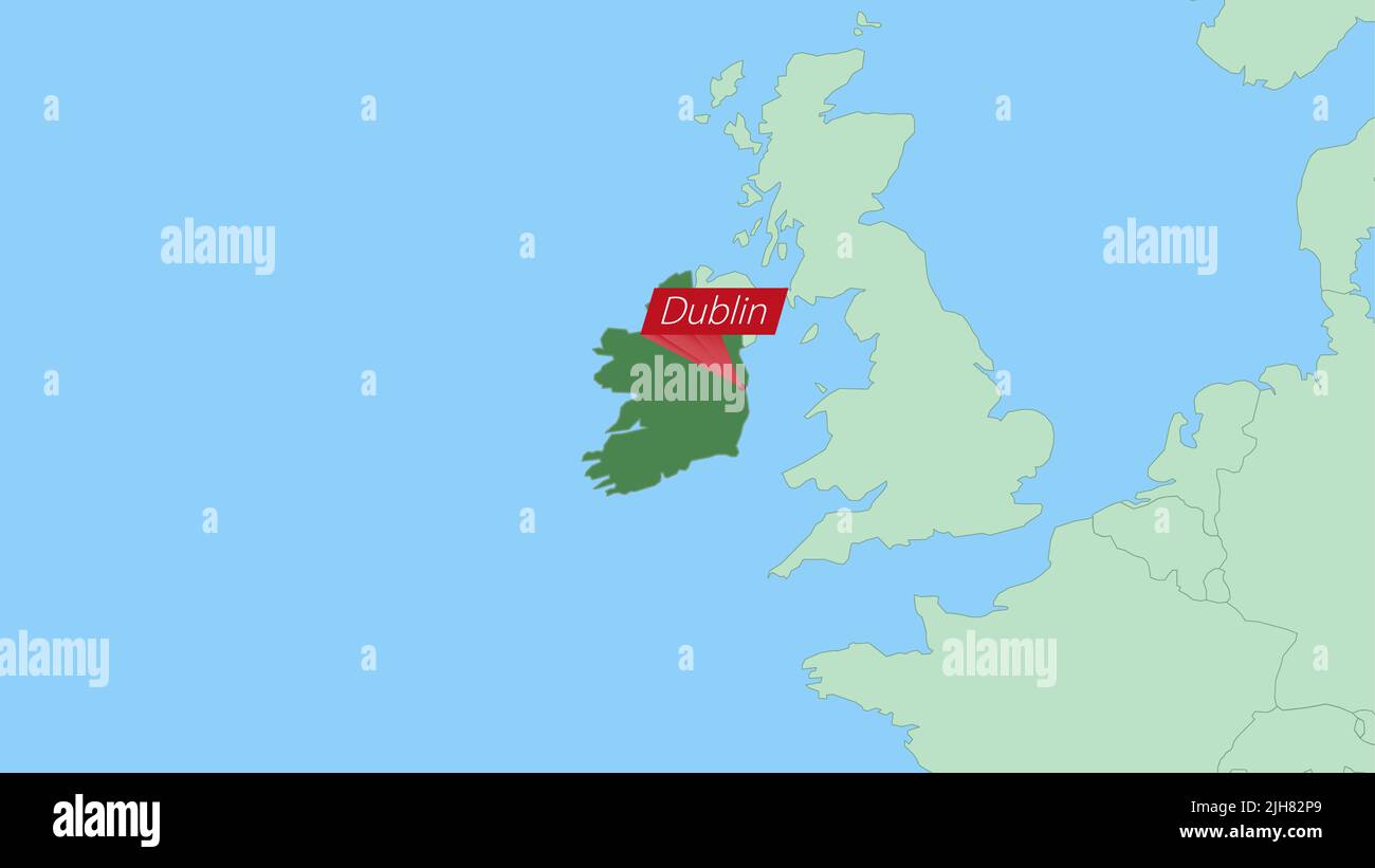 Carte de l'Irlande avec PIN de la capitale du pays. Irlande carte avec pays voisins en vert. Illustration de Vecteur