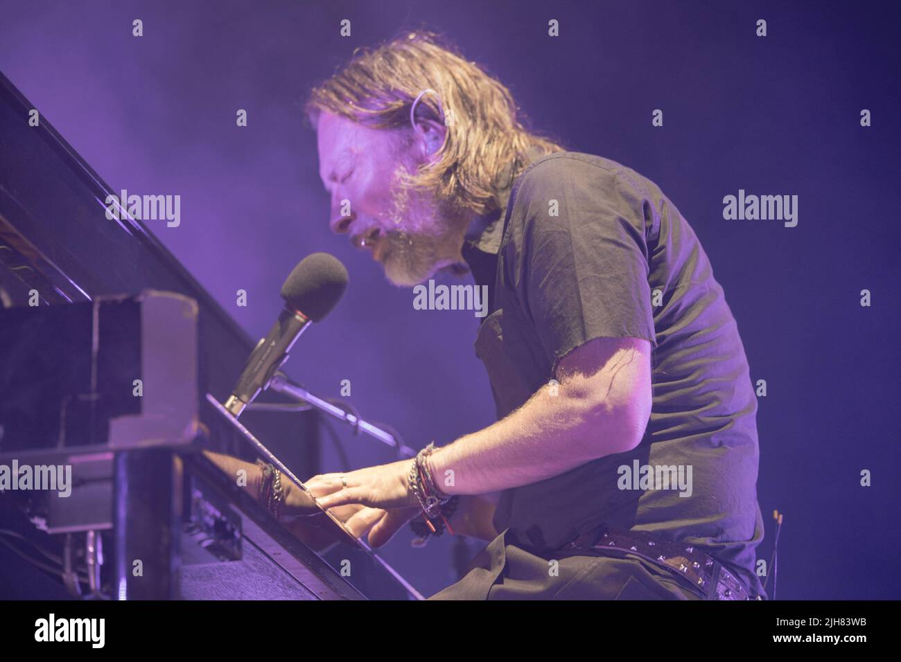 15 juillet 2022, Ferrare, Emilie Romagne, Italie: Après le succès de leurs spectacles en direct, le sourire (Thom Yorke, Jonny Greenwood et Tom Skinner) a joué à Ferrara (Credit image: © Carlo Vergani/Pacific Press via ZUMA Press Wire) Banque D'Images