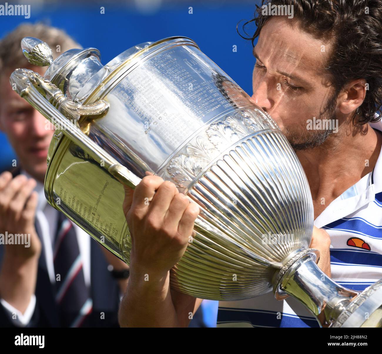 Londres, Royaume-Uni. 25 juin 2017. FINALE : FELICIANO LOPEZ (numéro 32 mondial) remporte les victoires de MARIN CILIC (numéro 4 mondial), Aegon tennis Queen's Club. Banque D'Images