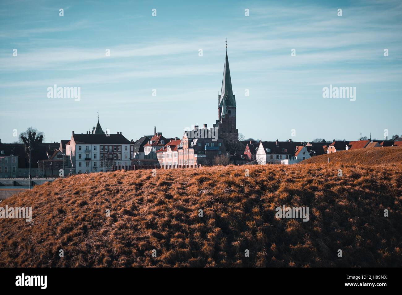 Helsingor, Elsinore panorama avec l'église Sainte Marie en arrière-plan. Banque D'Images