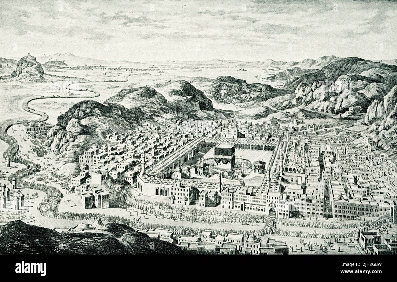 Cette image de 1910 montre une vue de la Mecque dans l'ouvrage de 1790 « carte générale de l'Empire ottoman, divisé en deux parties, dont l'une comprend la législation de Mohammadane; l'autre, l'histoire de l'Empire ottoman » par Ignatius Mouradgea d'Ohsson, un arménien Banque D'Images