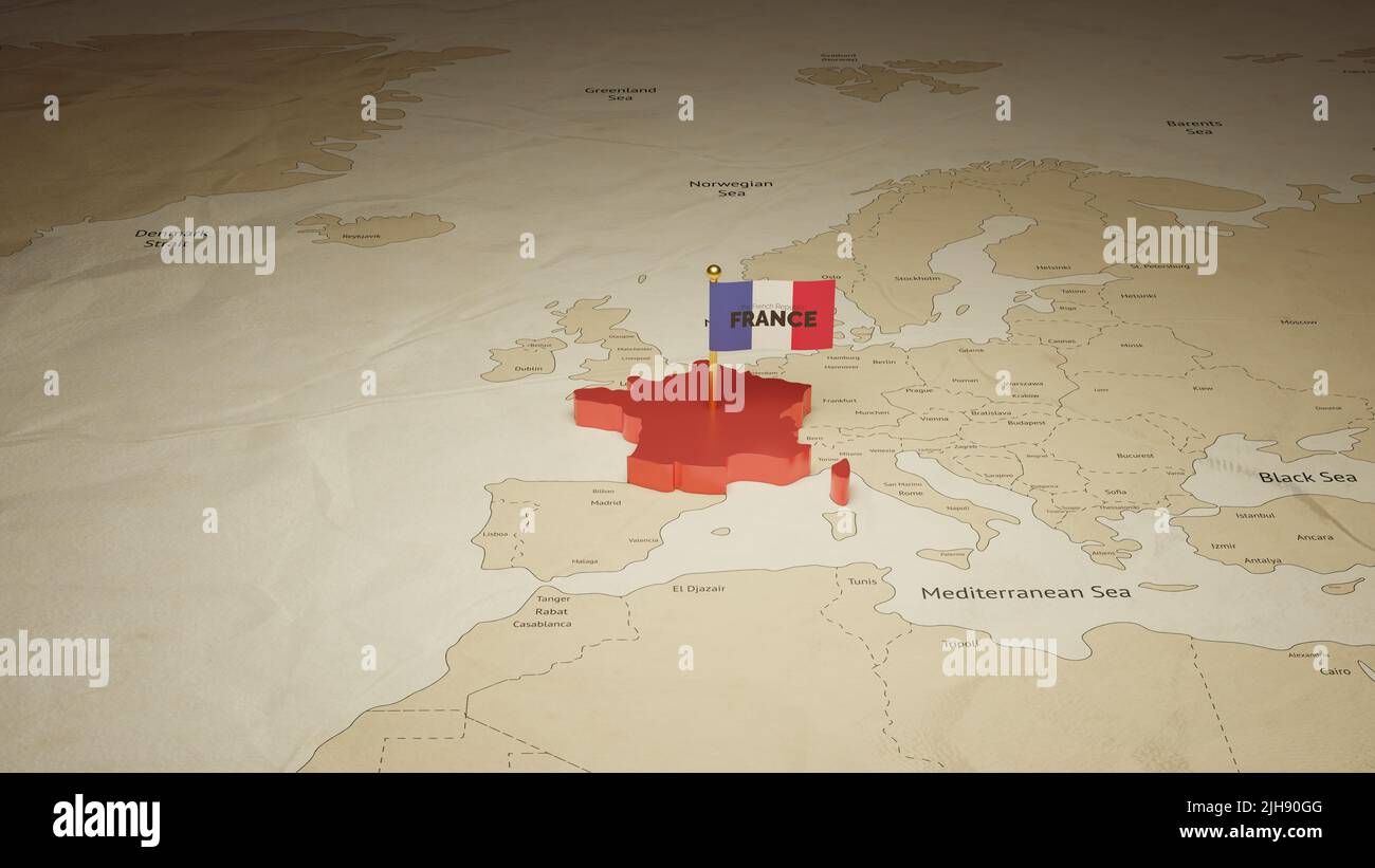 France 3D carte sur fond de carte du monde Banque D'Images