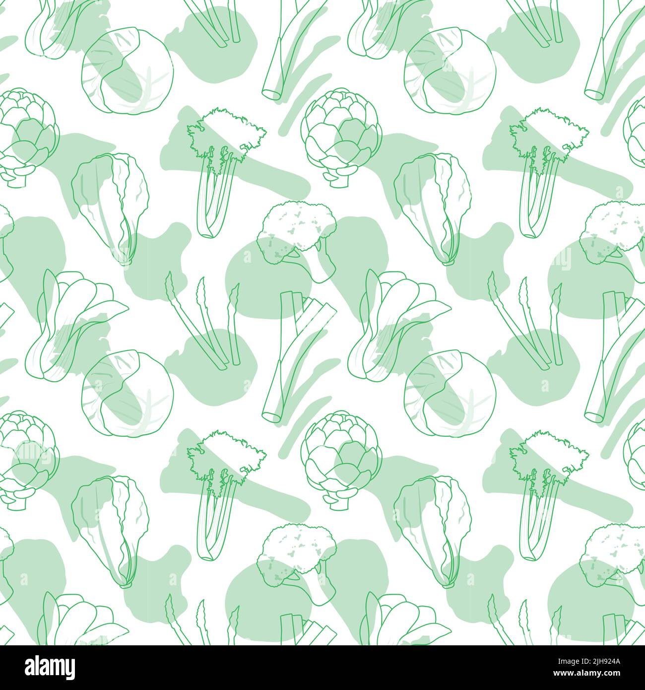 Fond vectoriel sans couture de légumes verts à feuilles fait d'illustrations simples. Illustration de Vecteur