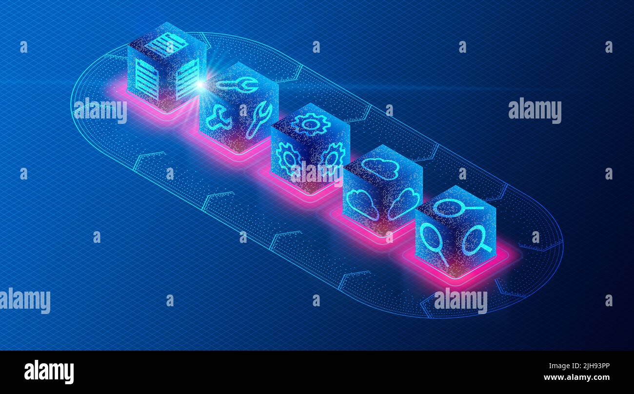 Concept de gestion du cycle de vie des applications - ALM - gestion des applications logicielles tout au long de leur cycle de vie - 3D Illustration Banque D'Images