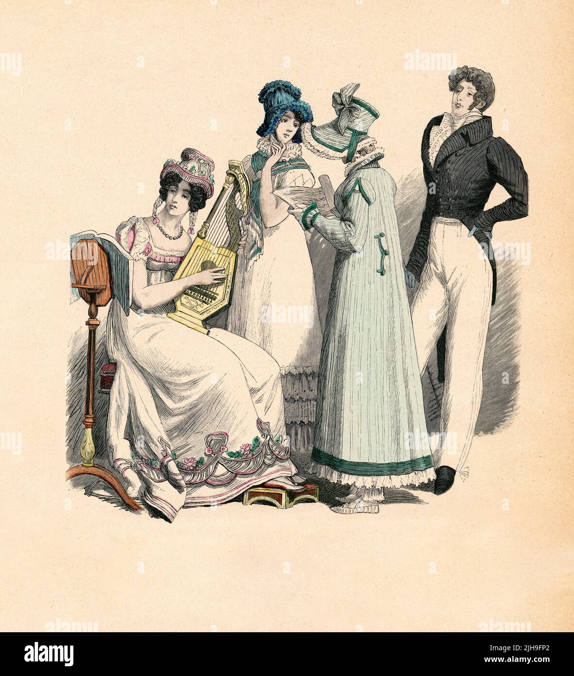 Robe de classe supérieure, Allemagne, 1815-1820, Illustration, The History of Costume, Braun & Schneider, Munich, Allemagne, 1861-1880 Banque D'Images