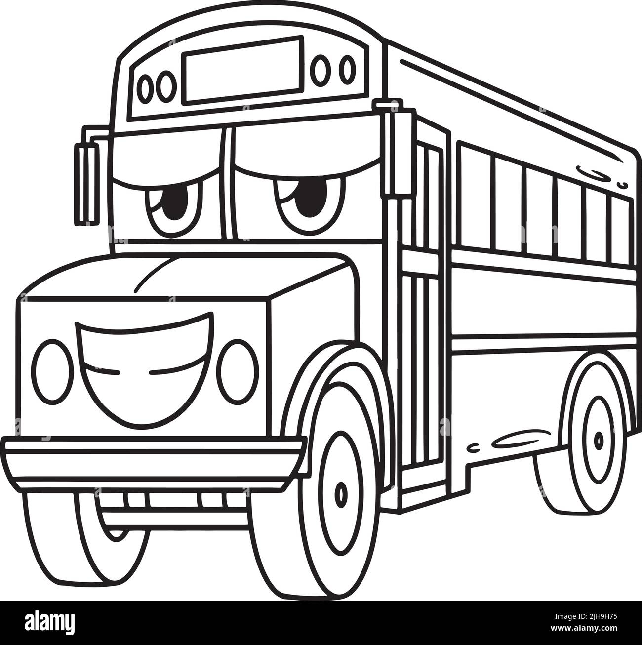 Bus scolaire avec page de coloriage de véhicule de visage Illustration de Vecteur
