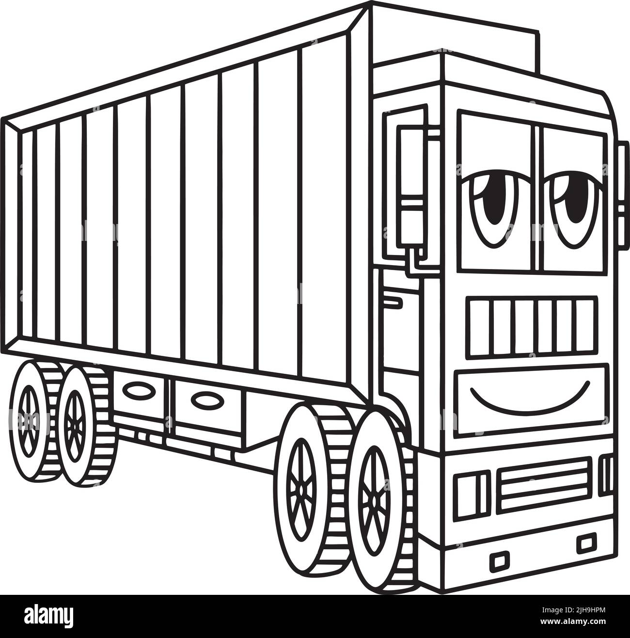Page de coloriage de véhicule de camion avec visage pour enfants Illustration de Vecteur