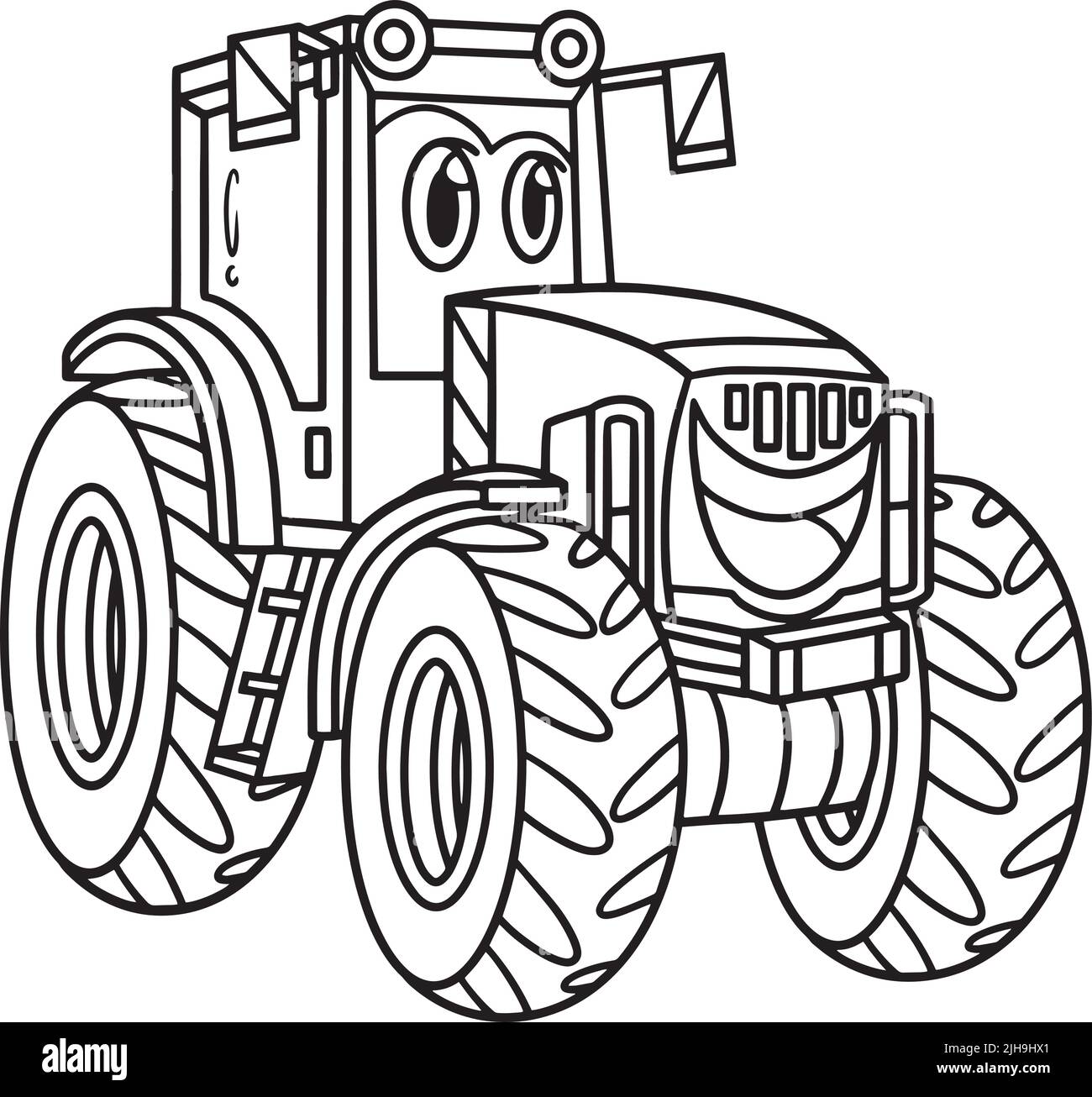 Tracteur avec visage couleur de véhicule page pour enfants Illustration de Vecteur