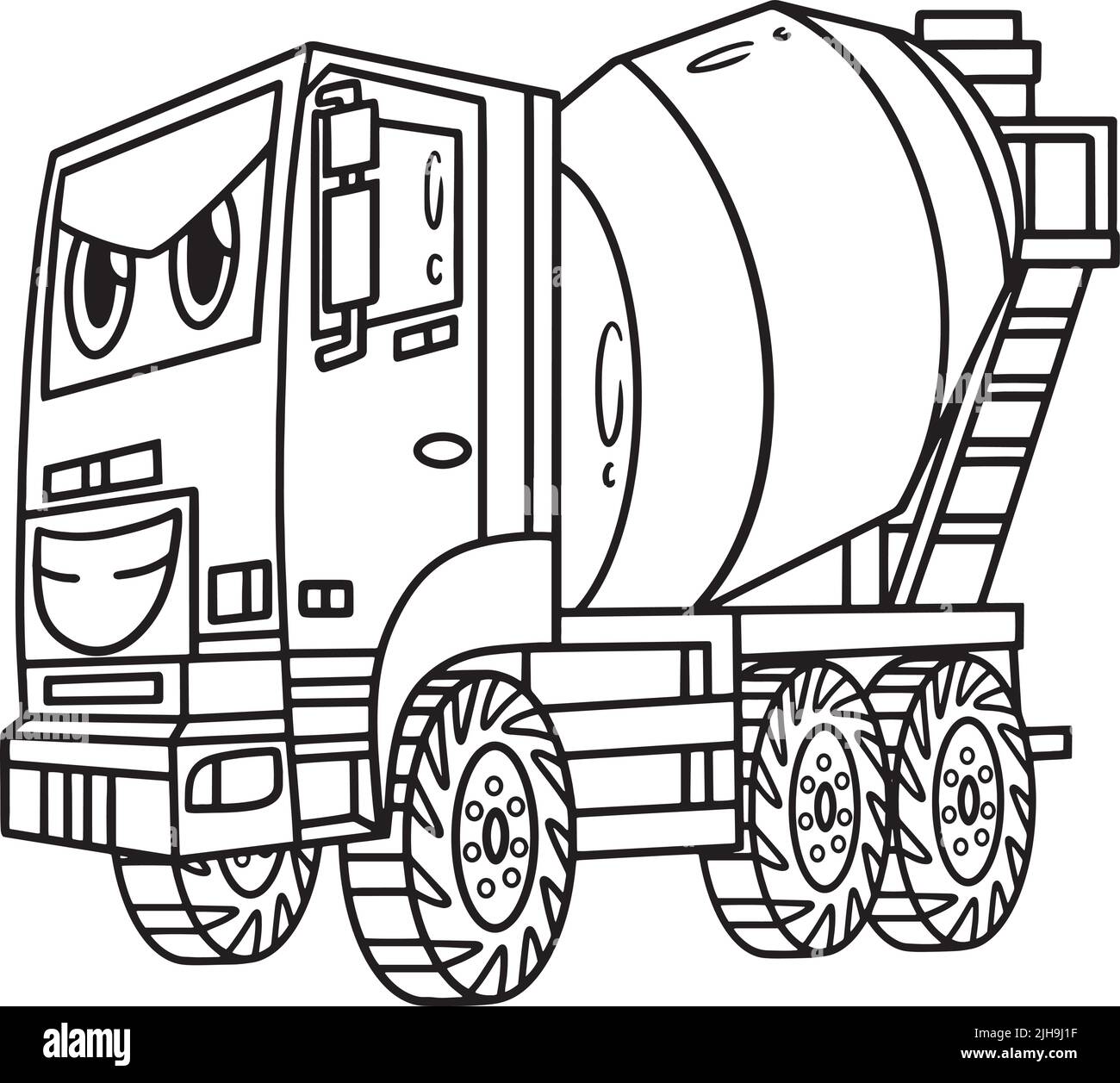 Mélangeur de béton avec visage véhicule coloriage page Illustration de Vecteur