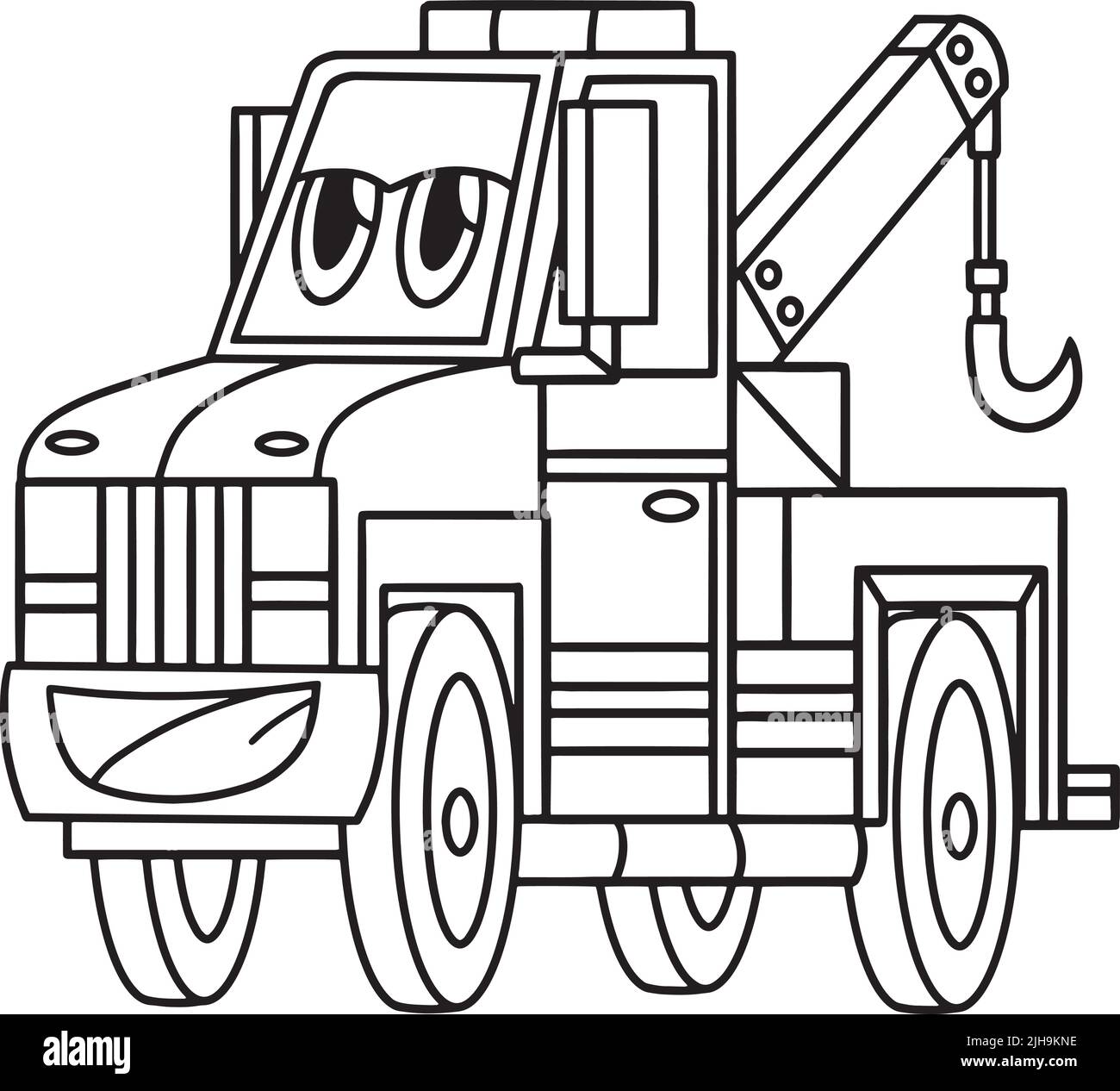 Page de coloriage de véhicule de remorquage avec visage Illustration de Vecteur