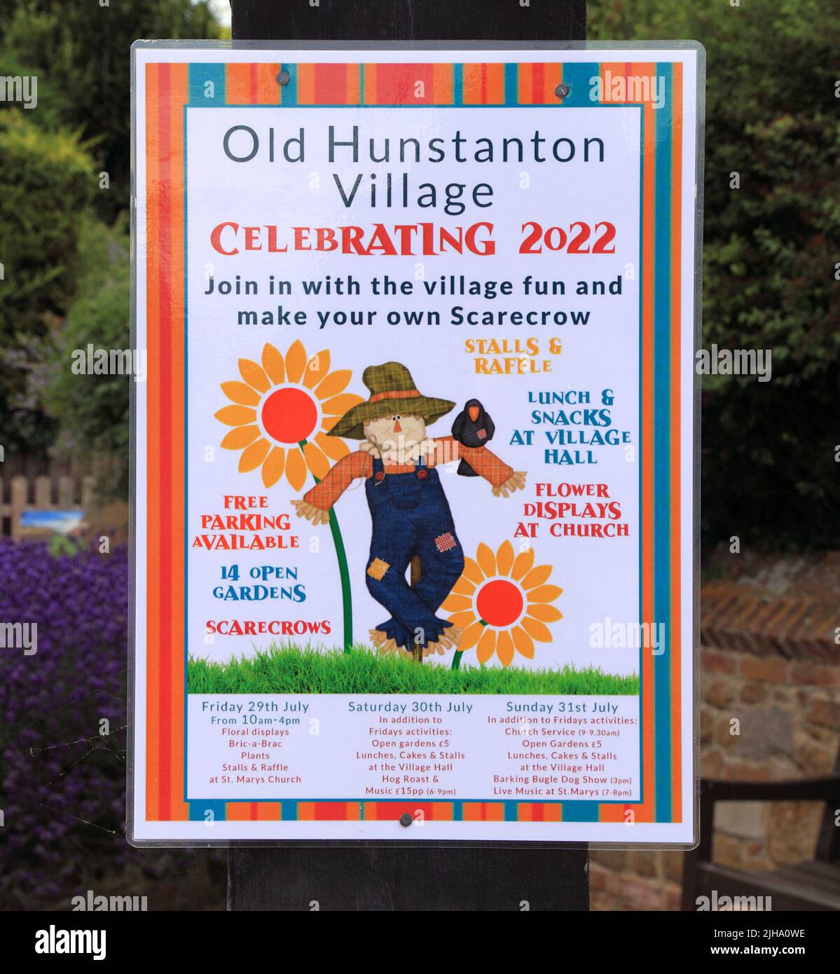 Old Hunstanton Village, fête de 2022, panneau, affiche, Norfolk, Angleterre Banque D'Images