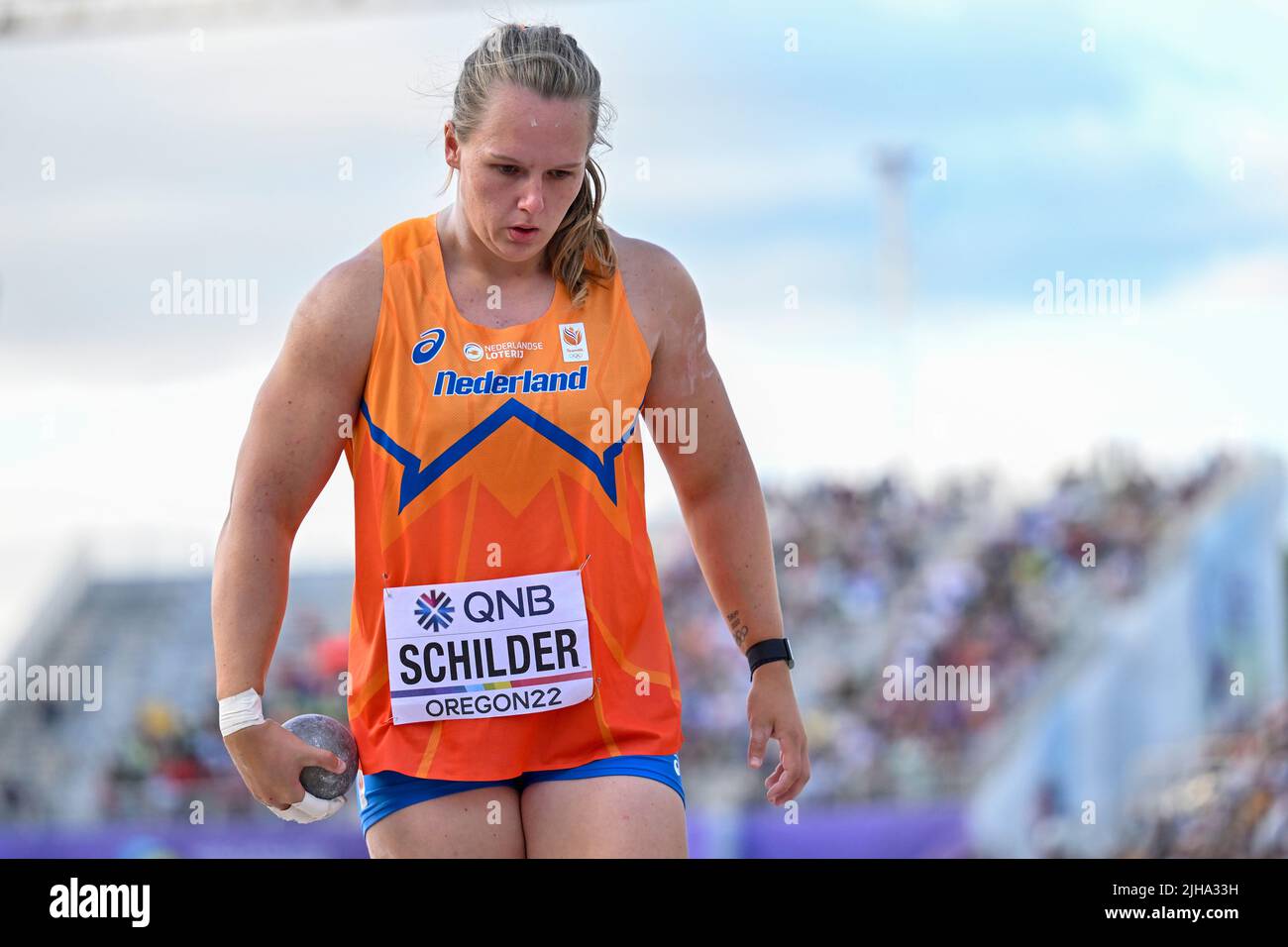 EUGENE, ÉTATS-UNIS - JUILLET 16: Jessica Schilder des pays-Bas en compétition sur le coup de la Femme mis lors des Championnats du monde d'athlétisme sur 16 juillet 2022 à Eugene, États-Unis (photo par Andy Astfalck/BSR Agency) Atletiekunie Banque D'Images