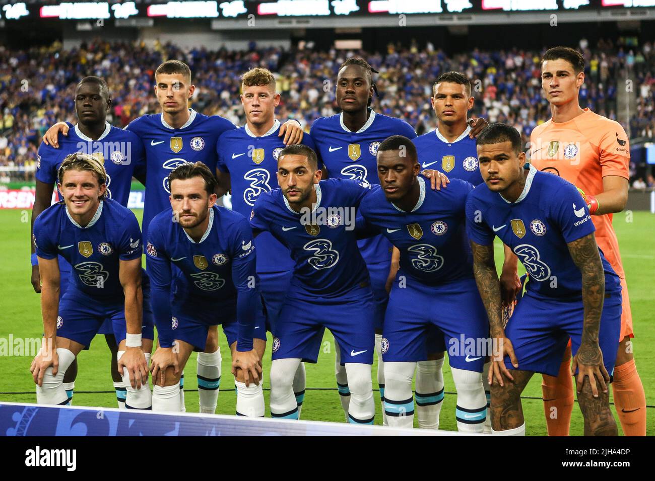 Las Vegas, Nevada, États-Unis. 16th juillet 2022. Chelsea FC pose une photo d'équipe sur le terrain avant le début du match du FC Clash of Nations 2022 avec Chelsea FC vs Club America au stade Allegiant de Las Vegas, Nevada. Christopher Trim/CSM/Alamy Live News Banque D'Images Las Vegas, Nevada, États-Unis. 16th juillet 2022. Chelsea FC pose une photo d'équipe sur le terrain avant le début du match du FC Clash of Nations 2022 avec Chelsea FC vs Club America au stade Allegiant de Las Vegas, Nevada. Christopher Trim/CSM/Alamy Live News Banque D'Images